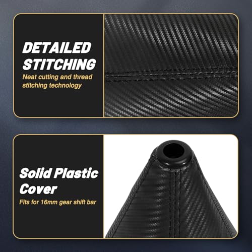 16mm Manual Car Shift Boot,Carbon Fibre Leather Gear Shift Cover for Dust Prevention & Protection,Universal Car Interior Accessories(Black) - color: Black