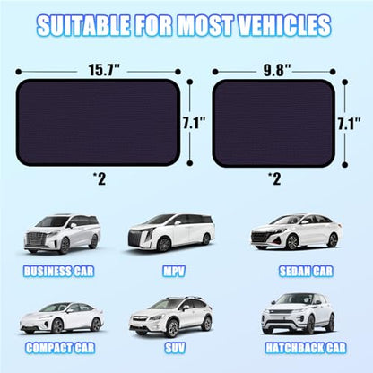 ZATOOTO Static Cling Car Sun Shade for Side Window & Windshield, 4 Pack Expandable Window Shade Sun Blocker Car Windshield Sunshade｜Reinforced Frame｜Anti-Glare｜(2 Pack, 9.84*7 in & 2 Pack, 15.7*7 in) - size: 4 Pack (2 x 9.84 x 7 in, 2 x 15.7 x 7 in)