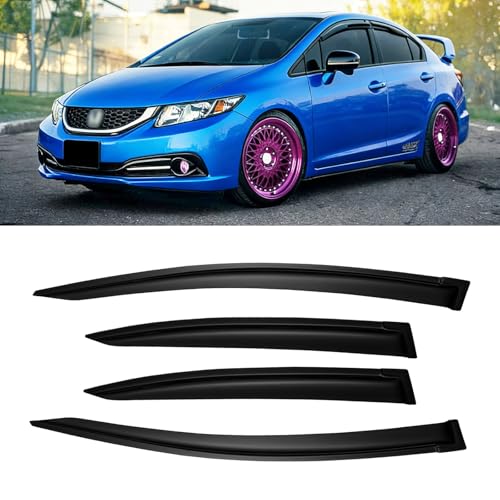 Window Rain Guards for 2012-2015 Honda Civic Sedan, Window Visor Guard Vent Wind Shade Deflector Rain Shield Protector Sun Visor for 12-15 Civic 2013 2014 12 13 14 15, Outside-Mount, 4 Pieces - size: For 12-15 Civic