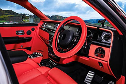Evankin Red Leather Steering Wheel Cover, Comfortable and Soft Solid Color Universal Steering Wheel Cover 15 inch, Suitable for Most Cars (Red) Valentine's Day - color: Red