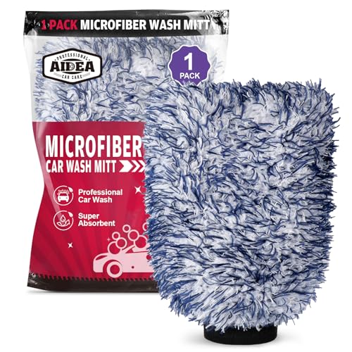 AIDEA Car Wash Mitt Microfiber, 1PK Scratch Free Lint-Free, Wheel Cleaner Mitts, Extra Plush Premium Microfiber Mitt Car Wash Brush, Regular Size 7.12''X10.14'' - color: Dark Blue, size: 1PK
