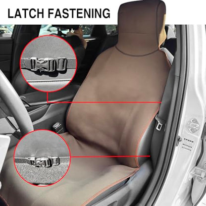 Universal Cloth Car Seat Covers Full Set with Buckle Fastening, Water-Resistant Fabric Auto Interior Protector – Fits Most Cars, SUVs, Trucks (Brown) - style: Brown