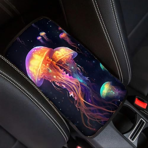 Modysero Cool Print Dustyproof Univerasl Fit and Soft Car Armrest Pad Aesthetics Lighing Jellyfish Armrest Cover Interior Decoration for Cars Truck SUV Sedan - color: aesthetics lighing jellyfish