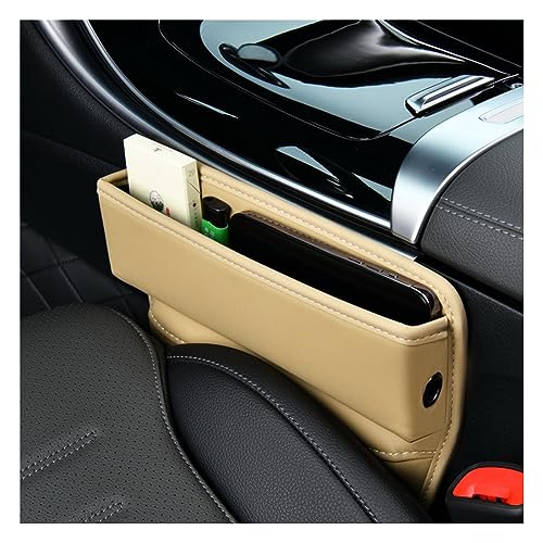 Ziciner Car Seat Gap Organizer, Premium Leather Auto Seat Storage Box, Vehicle Adjustable Front Seat Gap Filler, Car Seat Side Pocket Organizer for Phones, Glasses, Keys, Money, Cards (Beige) - color: Beige