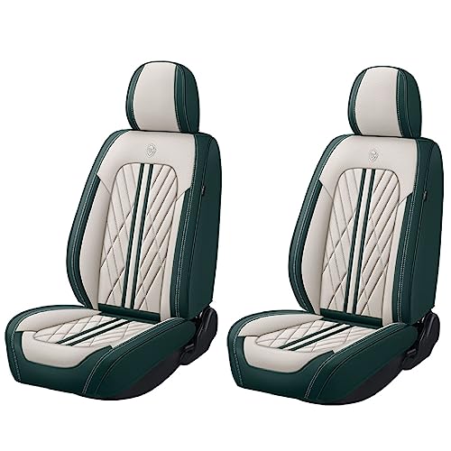 Universal Fit Waterproof Breathable Nappa Leather Automotive Vehicle Car Seat Covers Set Cushion Protector for Sedan SUV - color: Beige Green, size: Front 2 Seats