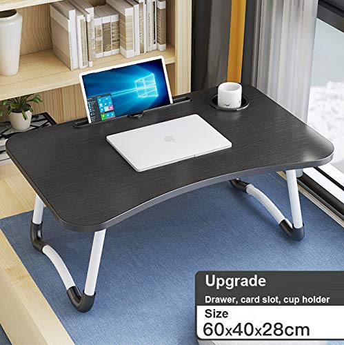 Home Office Lap Desk with Storage Drawer, Cup and Phone Holder, Laptop Bed Tray Table, 23.6" Foldable Desk, Laptop Stand for Breakfast, Working, Writing, Gaming and Drawing - color: Black