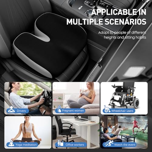 Adult Car Booster Seat Cushion - Memory Foam Car Seat Wedge Cushion - Coccyx Cushion for Tailbone Pain - Driver Seat 3 Inch Height Boost Cushion - for Cars, Trucks, Home & Office Chairs, Black - color: Black