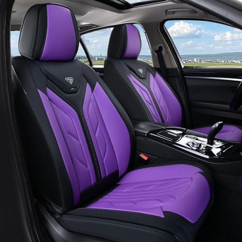 Coverado Front Seat Covers, Leather Seat Covers for Cars, Car Seat Covers Front Seats, Automotive Seat Covers Car Seat Protector Car Accessories Fit for Most Sedans SUV Pick-up Truck(Black&Purple) - color: Black&Purple, size: Front
