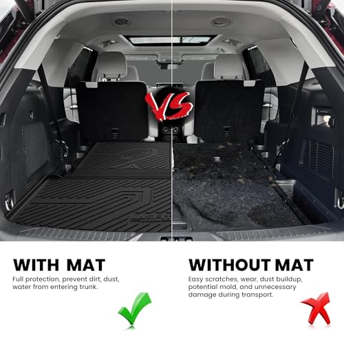 LASFIT Cargo Mat for Ford Explorer 2020-2025 2026 Trunk & Backrest Liner, Custom Fit All Weather Protector Split Design Easy Installation Trunk with Seatback Mat Accessories, 1pc Black - style: 3) Explorer 6&7 Seats| 20-26 | Cargo&Seatback