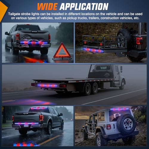 Nilight 60 Inch Truck Tailgate Strobe Light Strip Tail Emergency Bar Rear Window Warning Lamp Ultra-Bright Double Row 360 LED for Pickup Trailers Construction Vehicles Car SUV, Red Blue - color: 60" Tailgte Strobe Red Blue