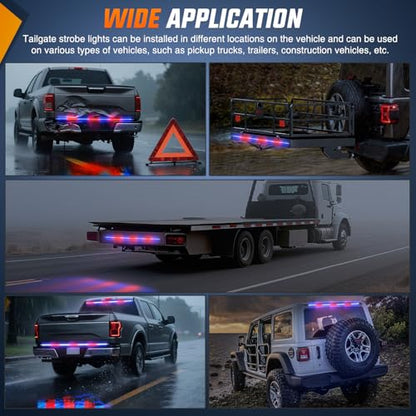 Nilight 60 Inch Truck Tailgate Strobe Light Strip Tail Emergency Bar Rear Window Warning Lamp Ultra-Bright Double Row 360 LED for Pickup Trailers Construction Vehicles Car SUV, Red Blue - color: 60" Tailgte Strobe Red Blue