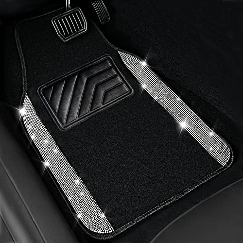 CAR PASS Bling Diamond Car Floor Mats, Shining Rhinestone Carpet Sparkly Glitter Crystal with Anti-Slip PVC Heel Pad Waterproof Universal Fit Automotive SUV,Sedan,Van,Cute Girl Women,4pcs Black Sliver - color: Silver Diamond