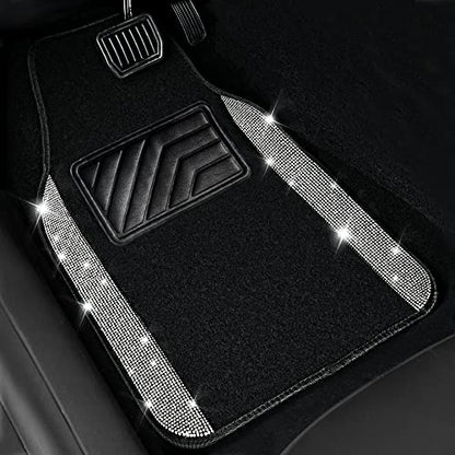 CAR PASS Bling Diamond Car Mats Shining Carpet Crystal Rhinestones Sparkly Glitter Floor Mats with Anti-Slip PVC Heel Pad Universal for Automotive SUV, Sedan, Van, 3pcs for Girl Women, Black Silver - color: Black Silver