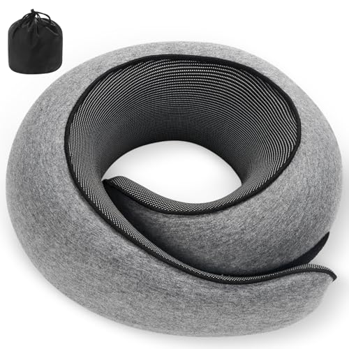 Neck Pillow, Travel Pillow uses Memory Foam to Support Neck Comfort, Ideal Companion for Airplane and car Travel, Compact, Convenient, and Versatile Airplane Sleep Pillow(Gray) - color: Gray