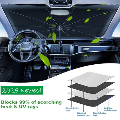 Windshield Sun Shade 2025 Car Accessories 100% Blackout Car Front Windsow Shades Umbrella Automotive Sun Visor Block Heat Insulation Protection (Red) - color: Red