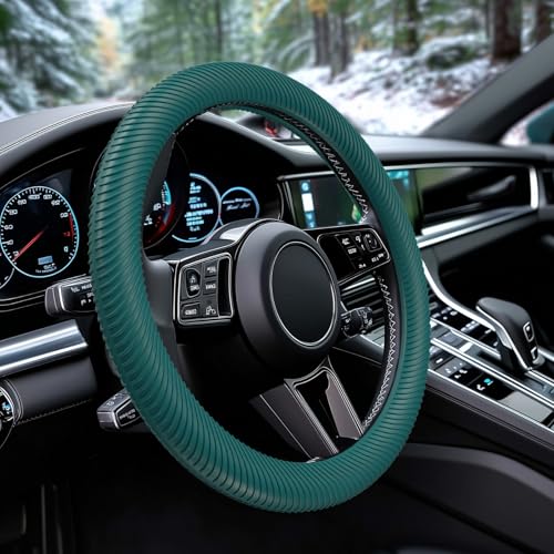 WOCOCN Car Steering Wheel Cover, Thin Anti-Skid Silicone Steering Wheel Cover for Men & Women, Universal Automotive Interior Accessories for Most Cars (Dark Green) - color: Dark Green