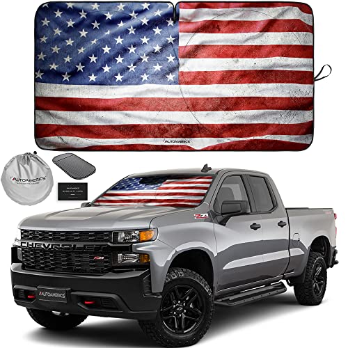 Autoamerics 1-Piece Windshield Sun Shade Grunge American Flag - 3 USA Design - Foldable Car Front Window Sunshade for Most Sedans SUV Truck - Blocks Max UV Rays and Keeps Your Vehicle Cool - Large - color: USA GRUNGE FLAG-3, size: LARGE = 64 x 33.5 inches