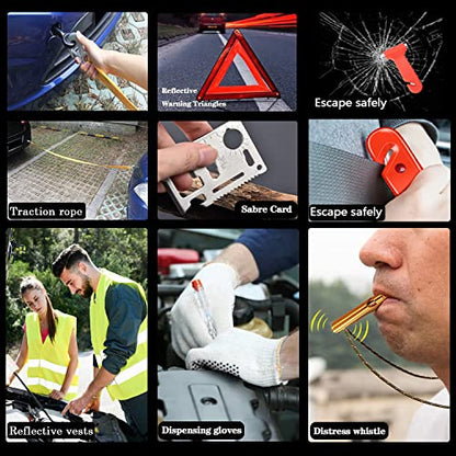 LIANXIN Roadside Emergency Car Kit-Safety Car Kit Car Emergency Kit with Jumper Cables Roadside Assistance Kit, Tow Rope, Safety Hammer, Reflective Warning Triangle,Car Tool Kit - color: Black