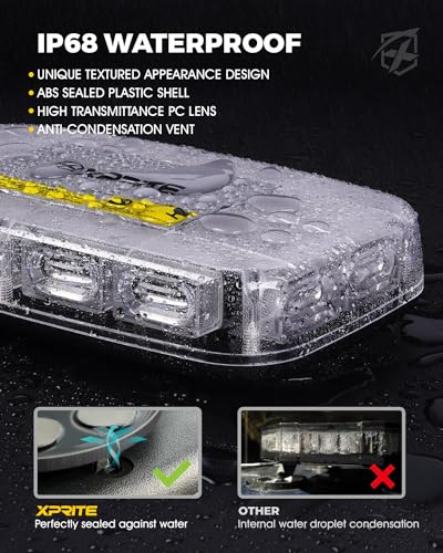 Xprite Upgraded 12" 72LED Rooftop Mini Strobe Lights, Emergency Safety Flashing Beacon Light bar with Magnetic Base for 12V-24V Construction Vehicles, Trucks, Snow Plow, Postal Car (Amber) - color: Amber