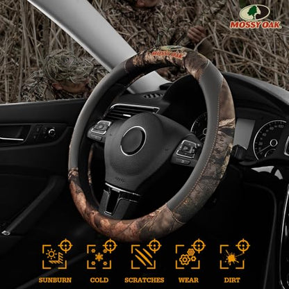 Mossy Oak Full Camo Steering Wheel Cover - Made from Premium Leather, Universal Fit for 14 1/2 to 15 inches - Official Licensed Product - Gray Color - color: Gray