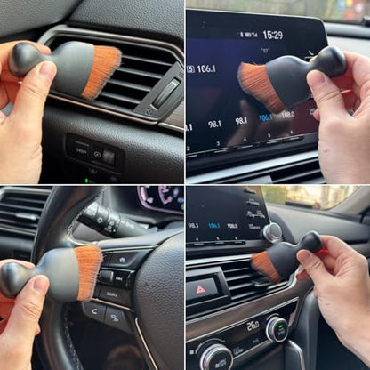 Car Detailing Brush, Soft Bristle Cleaning Brush, Scratch-Free Auto Duster Tool for Dashboard, Air Vents, Leather & Interior Cleaning (Black&Dark Brown) - color: Black&Dark Brown