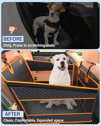 Instraella Dog Car Seat for Large Dogs, Half Back Seat Extender with Hard Bottom, Waterproof Non-Slip Pet Car Seat for Cars, SUVs and Trucks, Fits Medium Dogs - color: Black
