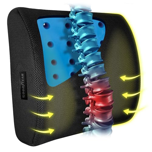 Goodyear Lumbar Support Car Seat Cushion with Cooling Gel – Accessories for Driving – Memory Foam Car Seat Lumbar Support Pillows, Office Chairs Cushion, Ergonomic Back Support, Desk Accessories