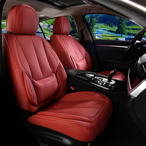 Coverado Car Seat Covers Full Set, Car Seat Protector Waterproof, Nappa Leather Car Seat Cushion, Red Seat Covers for Cars, Front Seats and Back Universal Fit for Most Cars - color: 8805Red, size: FullSet