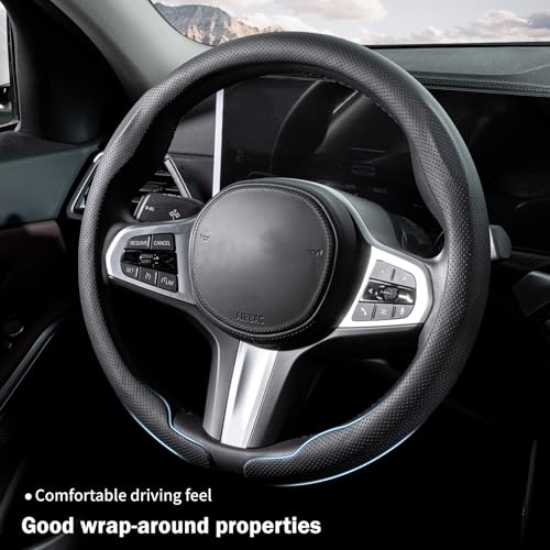 Steering Wheel Cover Thin Car Steering Wheel Accessories Universal Snap On Protector, Black - color: Black Perforated