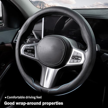 Steering Wheel Cover Thin Car Steering Wheel Accessories Universal Snap On Protector, Black - color: Black Perforated
