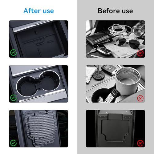 Center Console Organizer Tray for Tesla Model Y Juniper 2025-2026 & Model 3 Highland 2024-2026 - Tesla Accessories Storage Double Layer Tray Silicone Non-Slip Surface, Cup Holder & Camera Cover