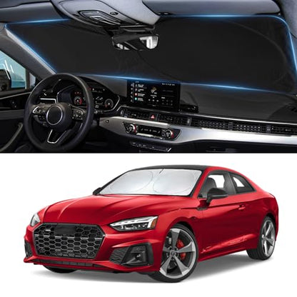 Sun Shade for A4/S4 Windshield Sunshade Custom Fit for Audi A4/A4 allroad/A4 Quattro/S4 2017-2024 2025 2026 Foldable Front Window Cover Retractable Sun Visor Interior Protector - size: Fit Audi A4 2017-2026