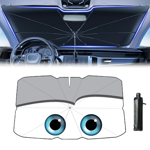 Windshield Sun Shade 2025 Car Accessories 100% Blackout Car Front Windsow Shades Umbrella Automotive Sun Visor Block Heat Insulation Protection (Gry Eyes) - color: Grey