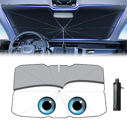 Windshield Sun Shade 2025 Car Accessories 100% Blackout Car Front Windsow Shades Umbrella Automotive Sun Visor Block Heat Insulation Protection (Gry Eyes) - color: Grey