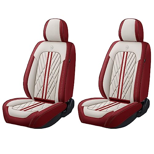 Universal Fit Waterproof Breathable Nappa Leather Automotive Vehicle Car Seat Covers Set Cushion Protector for Sedan SUV - color: Beige Red, size: Front 2 Seats