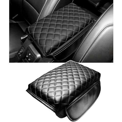 1.2in Thickness Center Console Cover for Ford Bronco Accessories 2021-2023 2024 2025 2026 2/4 Door Armrest Stroage Box Protector Console Pad with Side Pockets Leather Prevent Scratch (Gray) - color: Gray Stitches