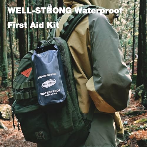Boat First Aid Kit Waterproof, WELL-STRONG Marine Emergency Kit with Roll Top Dry Bag for Boating Fishing Kayaking – Water-Resistant Contents for Camping & Beach（Dark Grey） - color: Ws011-darkgrey