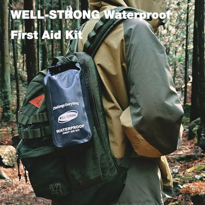 Boat First Aid Kit Waterproof, WELL-STRONG Marine Emergency Kit with Roll Top Dry Bag for Boating Fishing Kayaking – Water-Resistant Contents for Camping & Beach（Dark Grey） - color: Ws011-darkgrey