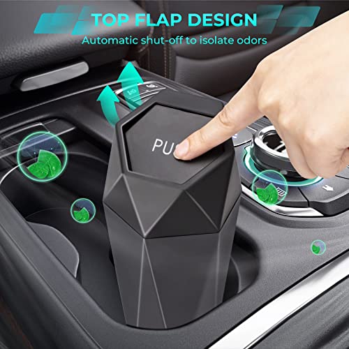Car Trash Can with Lid, 2 Packs Diamond Design Mini Cup Holder Trash Can for Car, Office, Home Use, Black - color: Black, size: 2 Pack