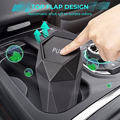Car Trash Can with Lid, 2 Packs Diamond Design Mini Cup Holder Trash Can for Car, Office, Home Use, Black - color: Black, size: 2 Pack
