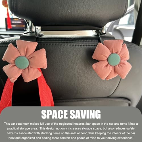 2 PCS Cute Flower Car Seat Headrest Hooks, Multifunctional Headrest Hanger, Universal Automotive Storage Organizer for Handbags Purses (Red) - color: Red