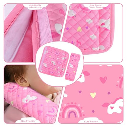 INFANZIA Car Seat Strap Covers for Infants Babies, Soft Carseat Shoulder Pads for Kids, Double-Sided Use Seatbelt Cushion Covers for Stroller, Pushchair & High Chair (Pink) - color: Pink