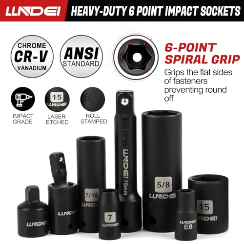 LLNDEI 1/4 & 3/8 Inch Drive Impact Socket Set, 186 Pieces Metric and Standard Full Sockets, CR-V Deep & Shallow Sockets Tool Set with Ratchet Wrench Handle, Spark Plug Socket, Bits for Mechanic - size: 186-Piece 1/4" & 3/8" Drive Socket Set