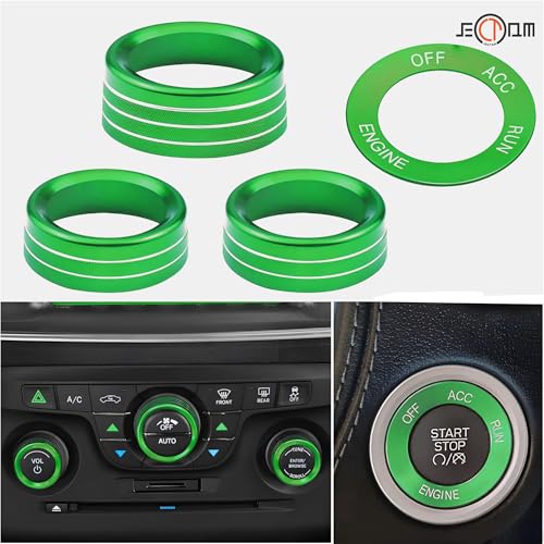 Air Conditioner Switch Button Knob Cover, Car Interior Accessories Radio Volume Control Knob, Aluminum Alloy Trim Rings Compatible with Dodge Challenger Durango 2015-2022 (Green) - color: Green
