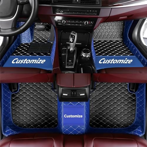 Custom Personalized Floor Mats for Cars，Luxury Full Coverage All Car Floor Mats，Anti-Slip Leather Car Mat Set ，Custom Floor Mats for 99% of Cars, Trucks & SUVs. (Blue and Black) - color: Blue and black