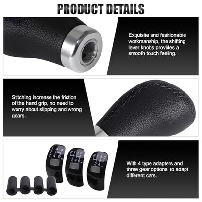 Universal 5/6 Speed Leather Car Racing Gear Shift Shifter knob,Artificial Leather and ABS Black Stitching Shift Knob with 4 Adapters,Replaceable 3 Gear Position Pastors(Black+Black Line) - color: 5/6 Speed Leather(Black+Black Line)