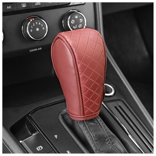 Leather Gear Shift Cover Diamond Embroidery Design,Durable Shift Knob Cover for Shift Lever Protection,Universal Car Gear Shift Cover Car Decorative Accessory Suitable for Cars,Trucks,SUVs (Burgundy) - color: Burgundy