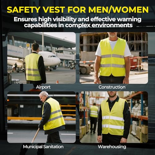 10 Pack Yellow Safety Vests, Bulk High Visibility Vest for Men / Woman, Adult Reflective Running Vest, Wholesale Work Vests For Construction, Running, Security, Cycling, Warehousing, Municipal