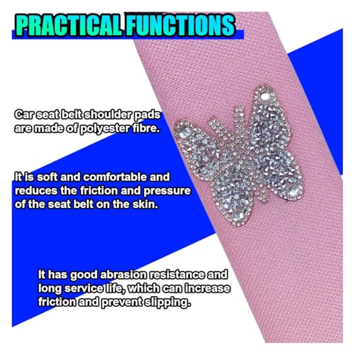 2PCS Bling Car Seat Belt Covers, Polyester Fiber Vehicle Seatbelt Cushion Pad Protector, Butterfly Safe Strap Cover Pad, Comfort Car Seat Belt Shoulder Pads Accessories, Universal Fit(Pink/White) - color: Pink/White