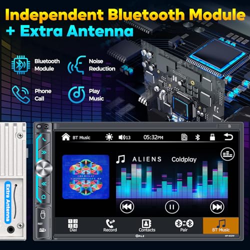 PLZ 7" Wireless Double Din Car Stereo Apple Carplay Radio Screen for Car Audio Receivers, Bluetooth 5.3 Car Play Android Auto Touchscreen, 240W 4.2 CHN 2 Subwoofers Outputs, Backup Camera, SWC, FM/AM - size: 7"